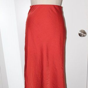FOREVER 21 RUSTIC ORANGE SATIN MIDI SKIRT SIZE SMALL